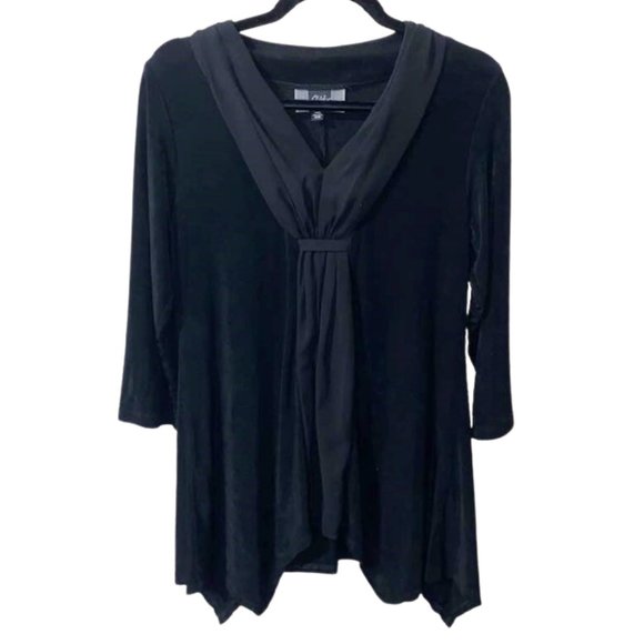 Slinky Brand Blouse - Long Sleeve - XS - Handkerchief Hem - Faux Scarf V-Neck - Picture 1 of 6